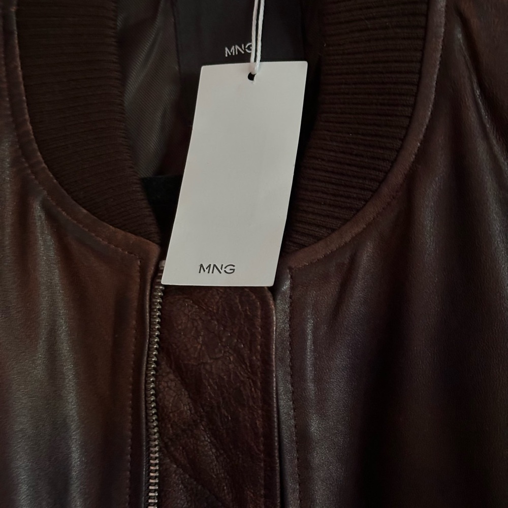 Brown cropped leather MANGO jacket